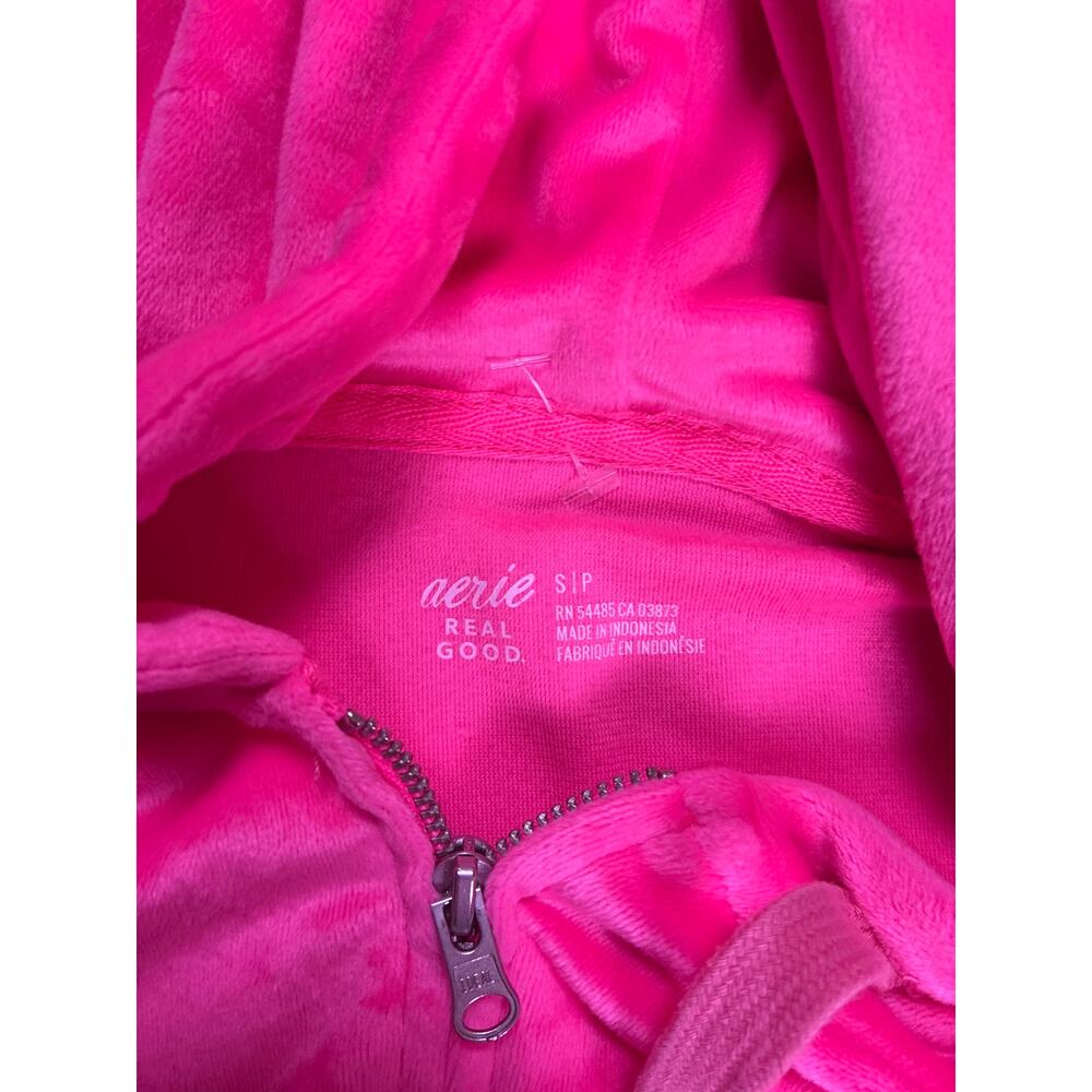 Aerie Pink Velour Cropped Zip Hoodie Womens Small Barbie Y2K Velvet Jacket - Picture 3 of 4